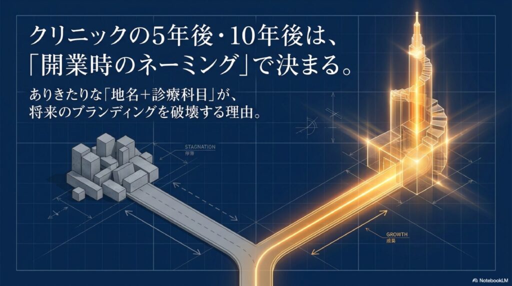 クリニックの将来を左右する開業時ネーミングのイメージ図