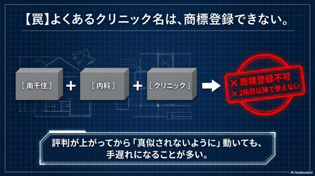 「地名＋診療科目＋クリニック」は商標登録できないことを示す図
