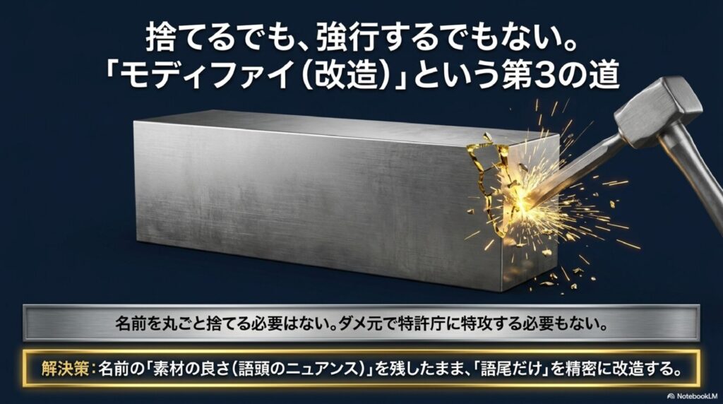 金属塊をタガネで精密に削り火花が散る、「第3の道」の図