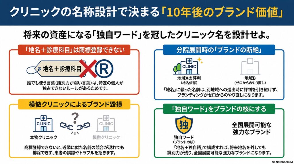 クリニック名称設計の要点をまとめた図